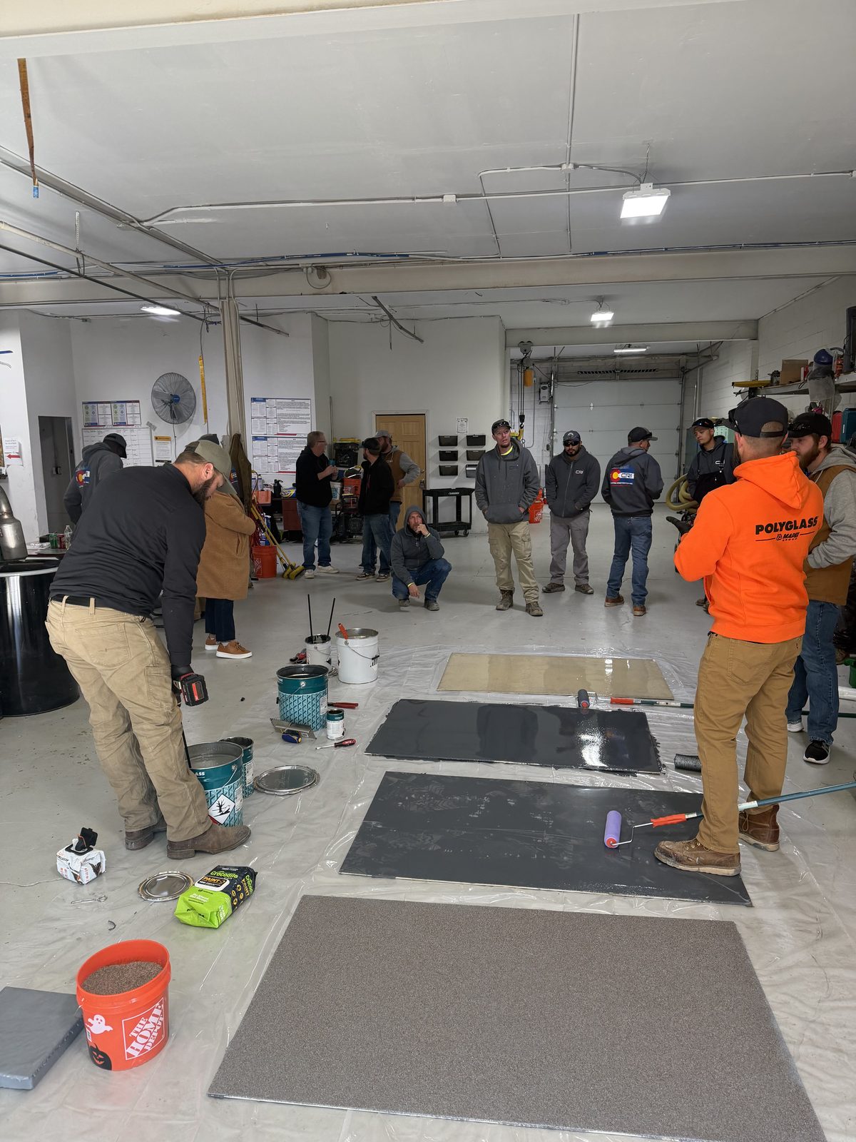 Deck coating applied to sample panels during a product demonstration